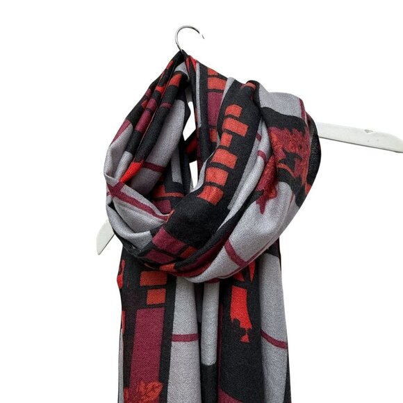 Yarnz 100% Cashmere Oversized Scarf Window Scene Print 36x80" Artsy Luxury - Picture 7 of 13